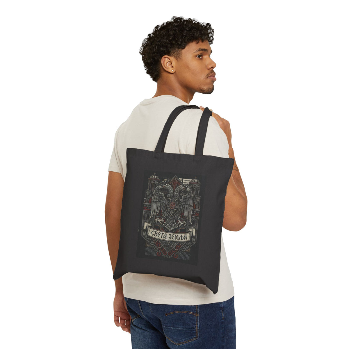 Tote Bag - Vintage Double-Headed Eagle Crest with Cyrillic Banner (Свети Земля)
