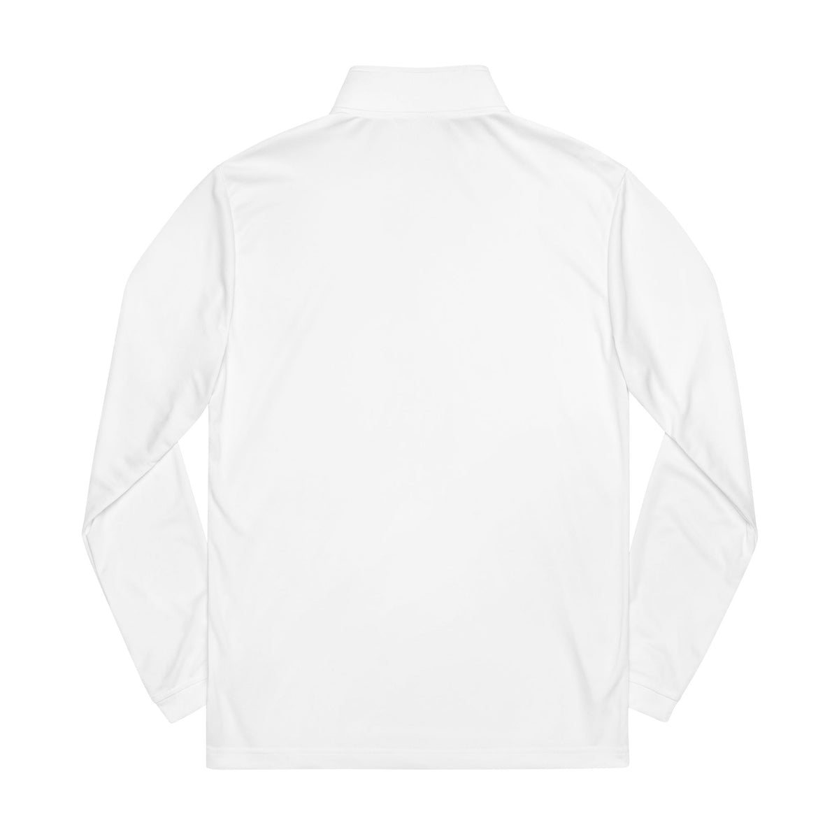 Embroidered Quarter-Zip Pullover — White Athletic Pullover with Crest Accent