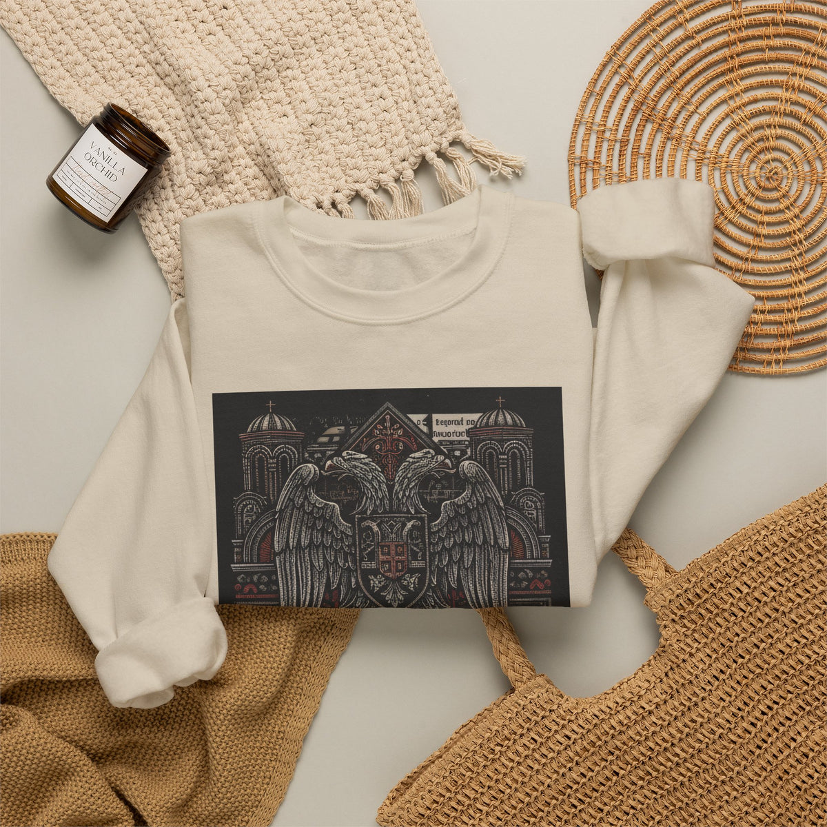 Crewneck Sweatshirt — Slavic Double-Headed Eagle Graphic (СВЕТА ЗЕМЛЯ)