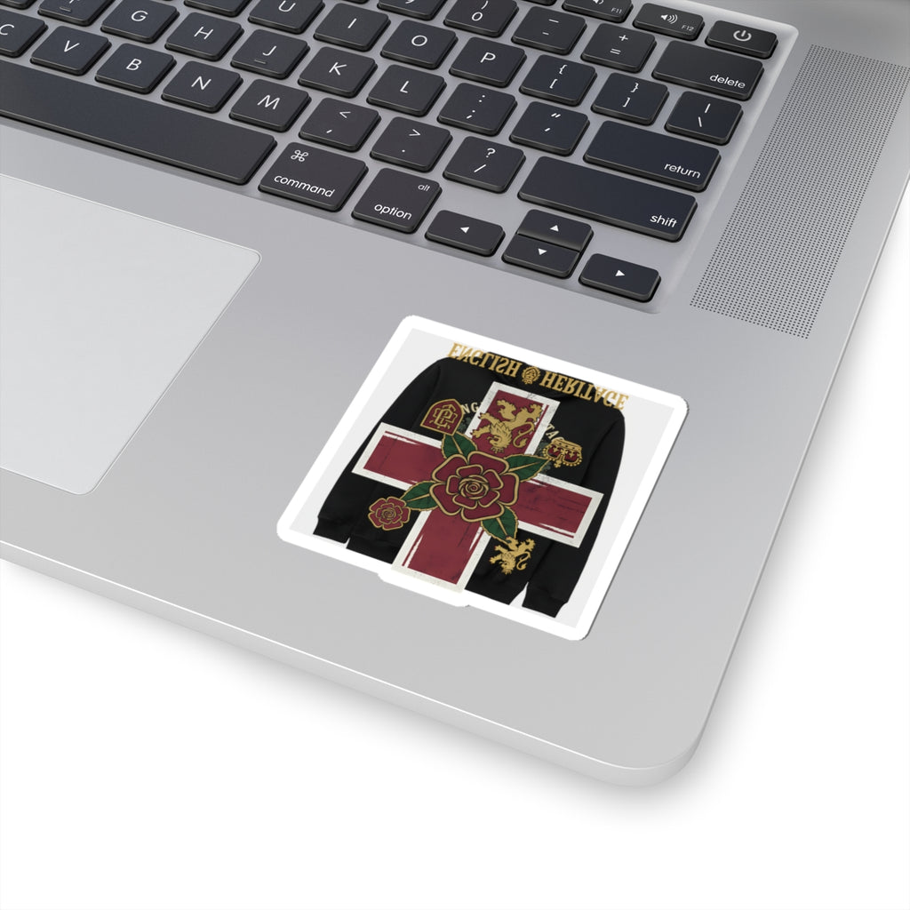Heritage Rose Cross Sticker — Gothic English Crest Kiss-Cut Sticker