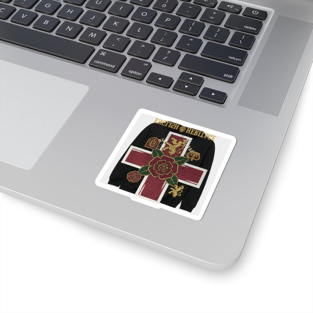 Heritage Rose Cross Sticker — Gothic English Crest Kiss-Cut Sticker