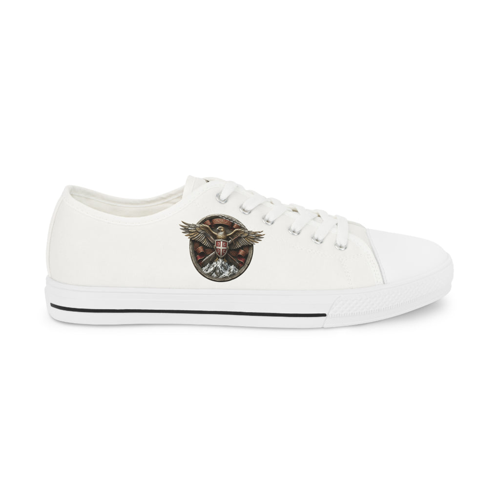 Men's Low Top Sneakers — White Canvas with Vintage Serbian Eagle Print