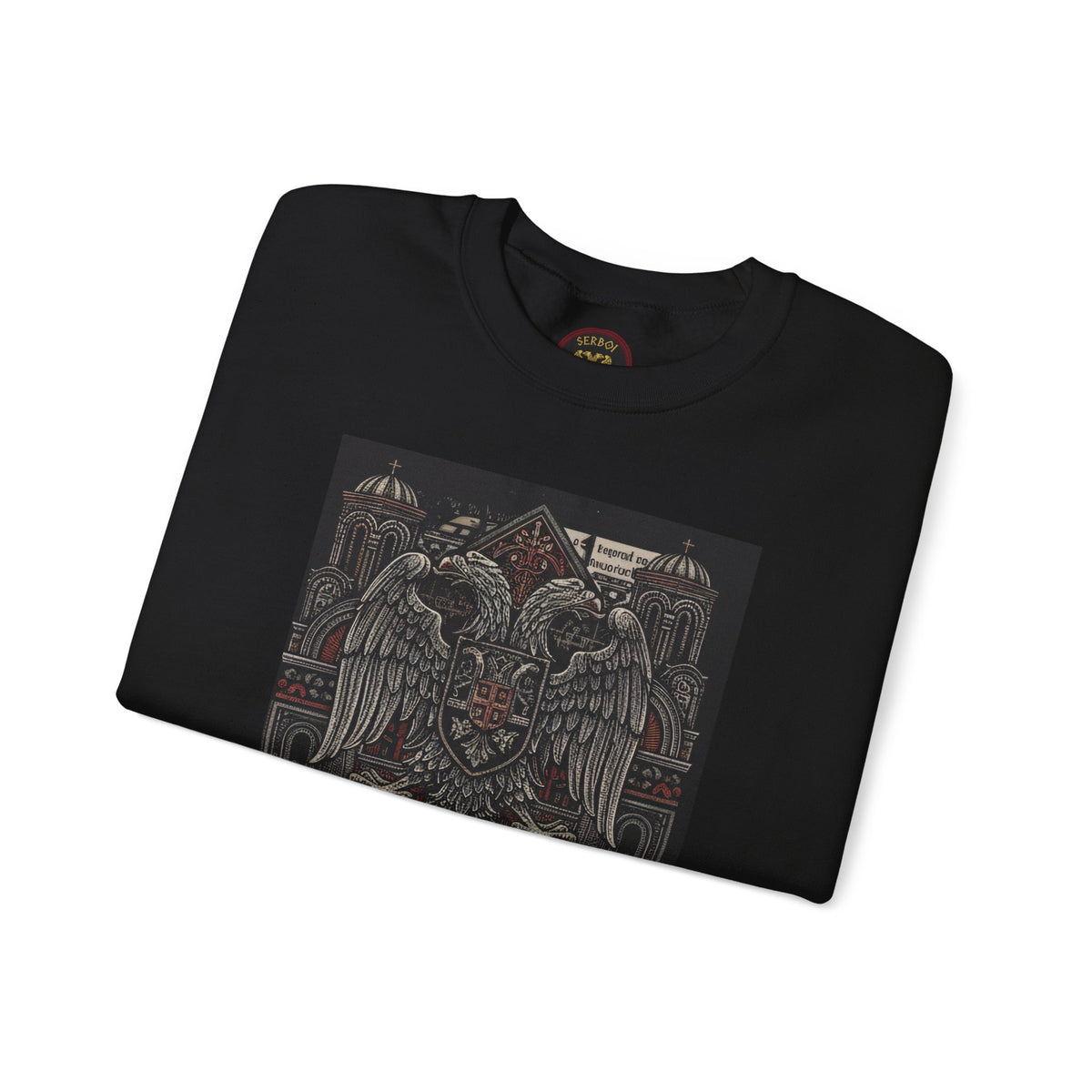 Serbian Embroidered Double-Headed Eagle Crewneck Sweatshirt — "Света Земля" Gothic Slavic Design