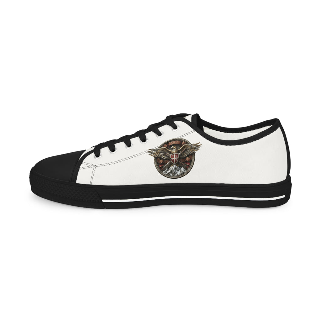 Men's Low Top Sneakers — White Canvas with Vintage Serbian Eagle Print