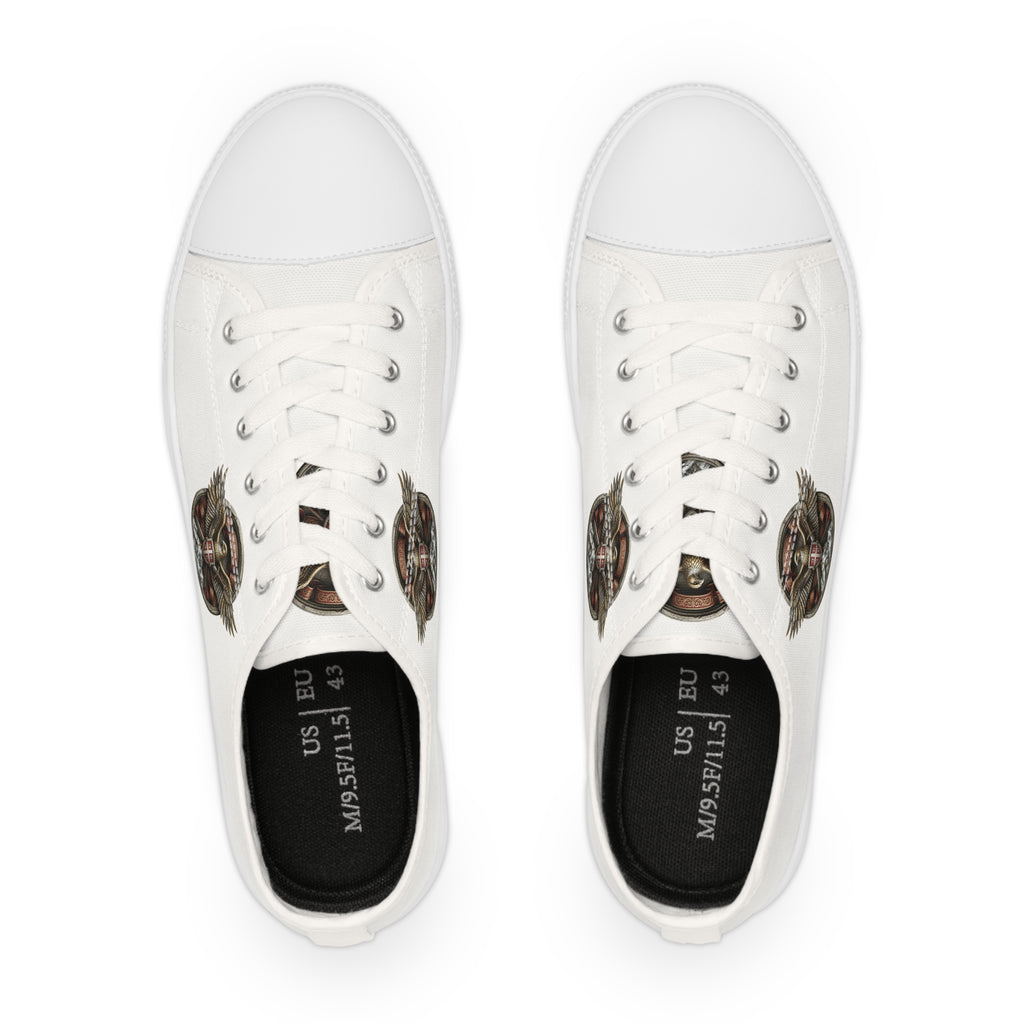 Men's Low Top Sneakers — White Canvas with Vintage Serbian Eagle Print