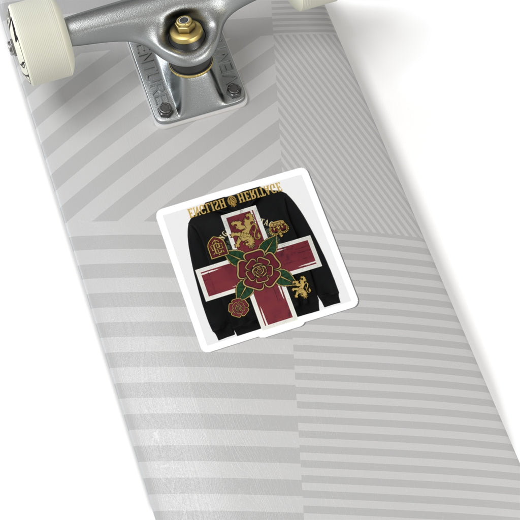 Heritage Rose Cross Sticker — Gothic English Crest Kiss-Cut Sticker