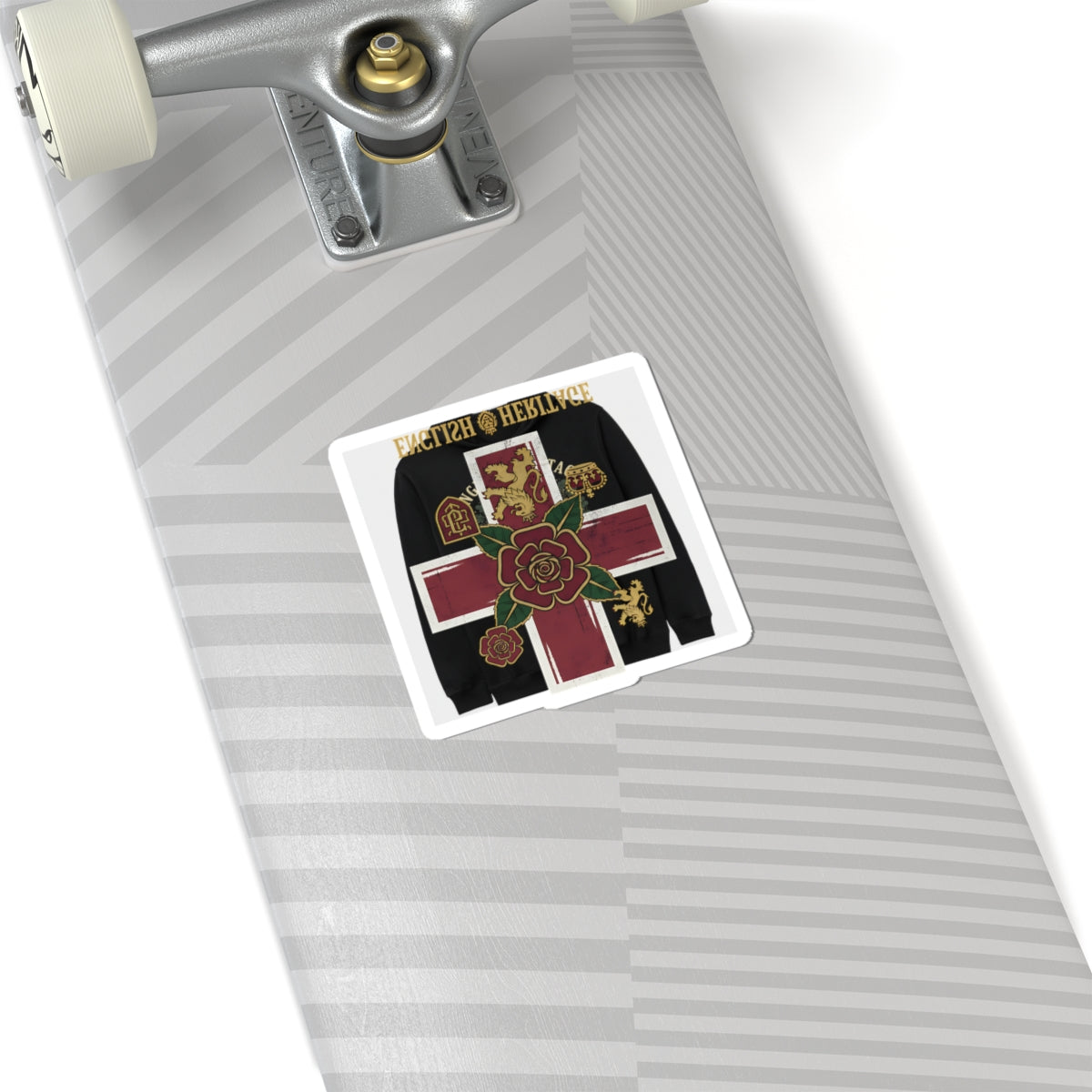 Heritage Rose Cross Sticker — Gothic English Crest Kiss-Cut Sticker