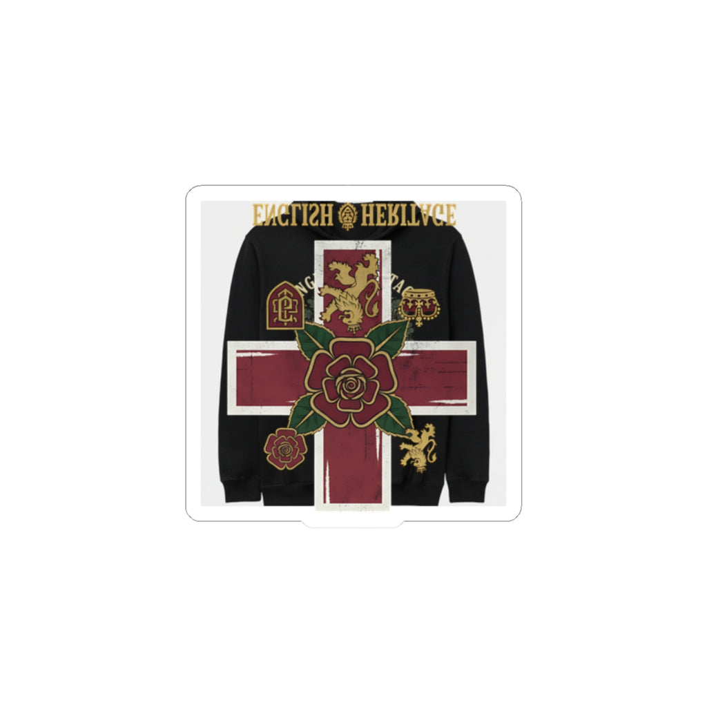 Heritage Rose Cross Sticker — Gothic English Crest Kiss-Cut Sticker