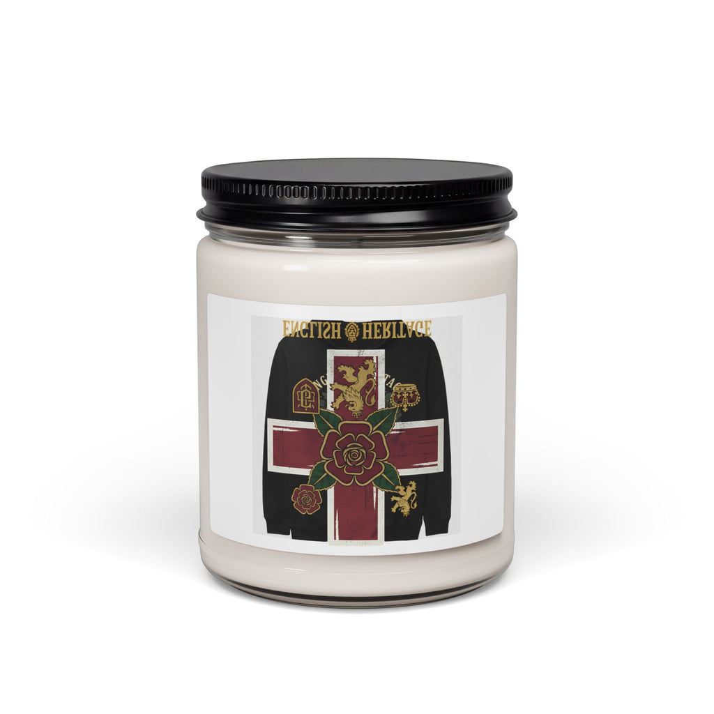 Heritage Crest Soy Candle — 9oz Scented Jar (Rose Cross & Lion Emblem)