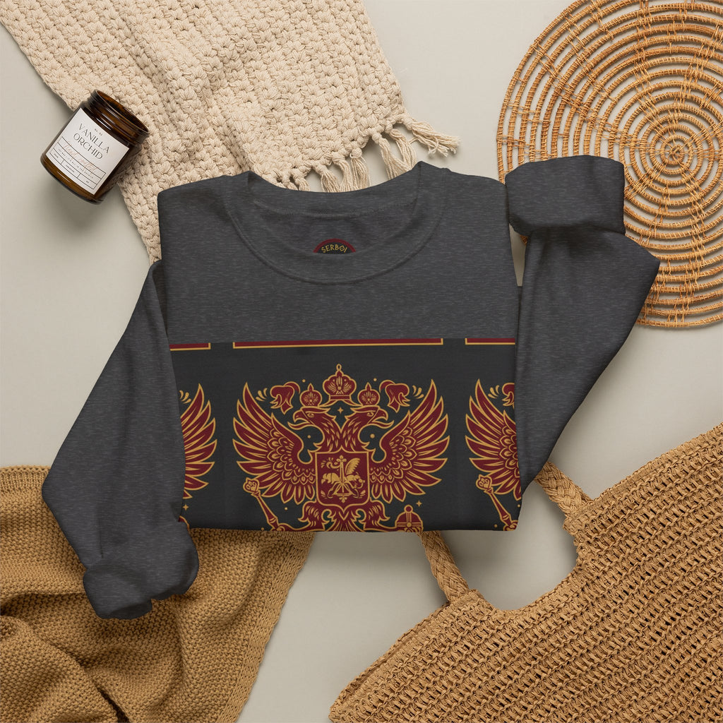 Russian Heritage Crewneck Sweatshirt — Double-Headed Eagle & Khokhloma Folk Art