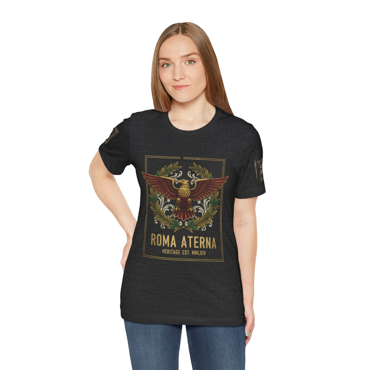 Roma Aeterna Eagle Crest T-Shirt | Roman Laurel Emblem Tee