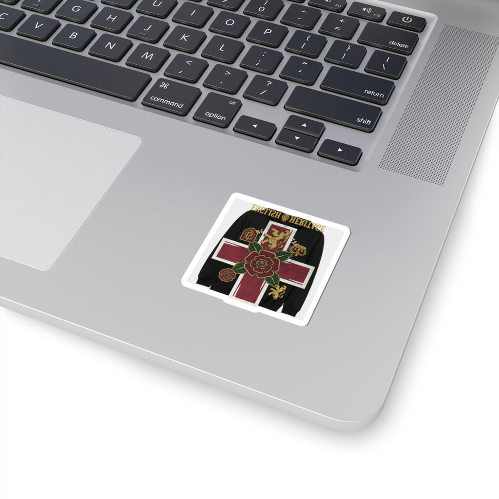 Heritage Rose Cross Sticker — Gothic English Crest Kiss-Cut Sticker