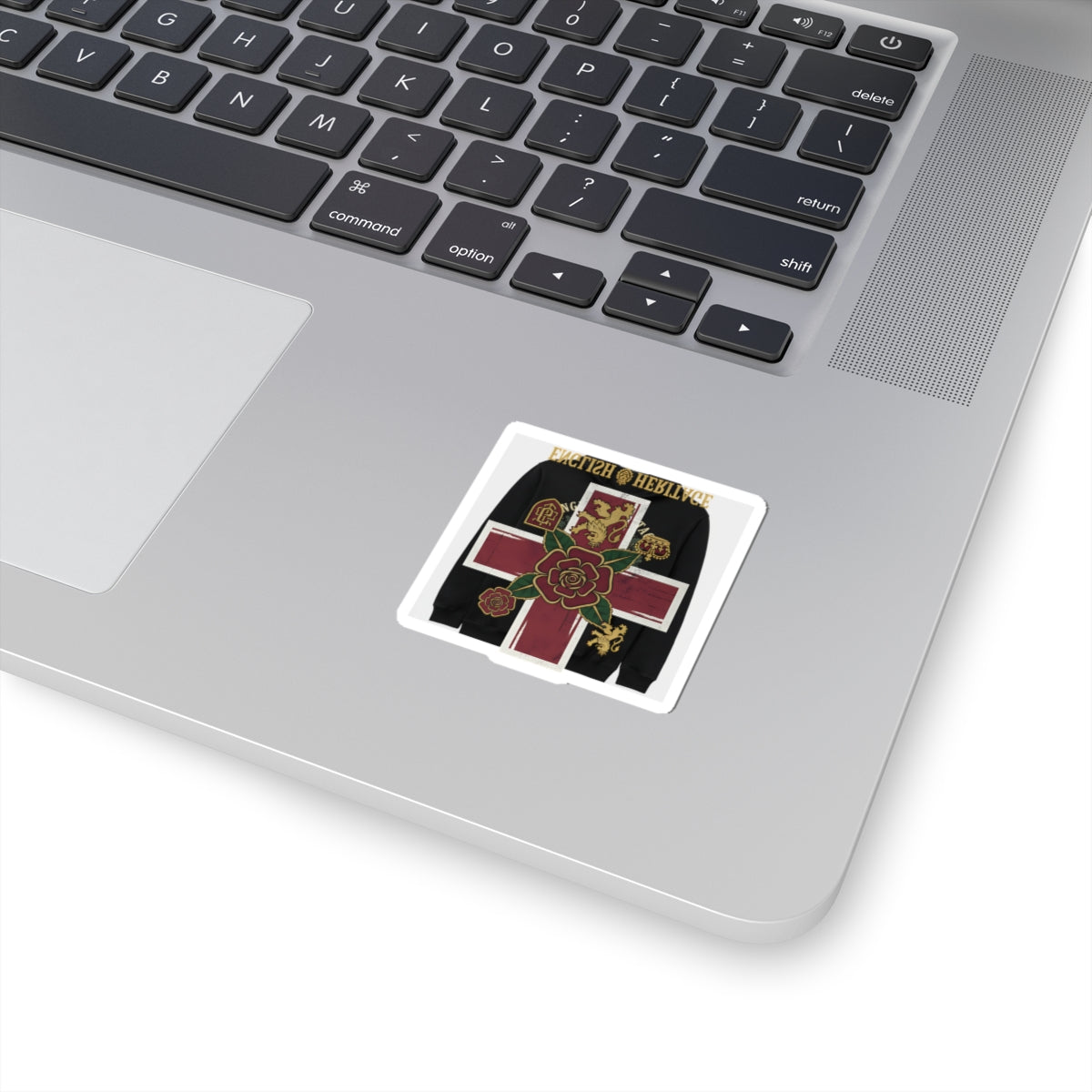 Heritage Rose Cross Sticker — Gothic English Crest Kiss-Cut Sticker