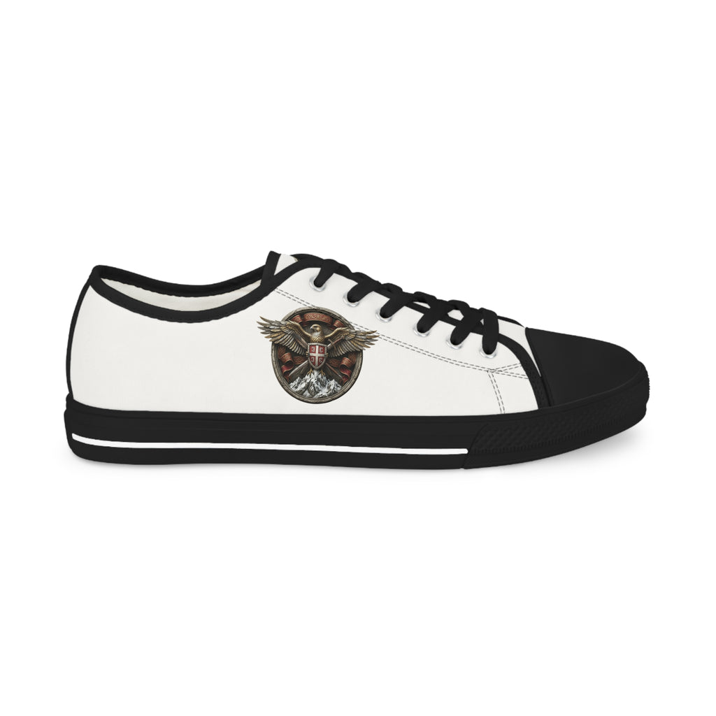 Men's Low Top Sneakers — White Canvas with Vintage Serbian Eagle Print