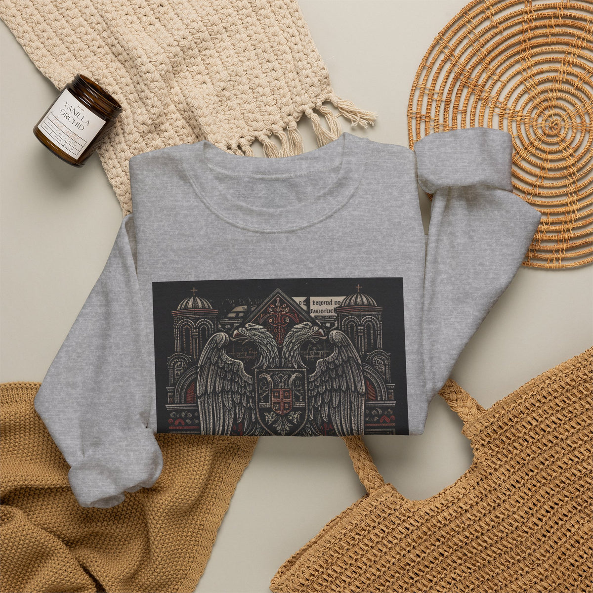 Crewneck Sweatshirt — Slavic Double-Headed Eagle Graphic (СВЕТА ЗЕМЛЯ)
