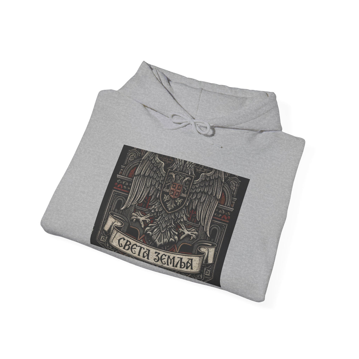 Eagle Crest Graphic Hoodie – "Света Земля" Vintage Slavic Emblem
