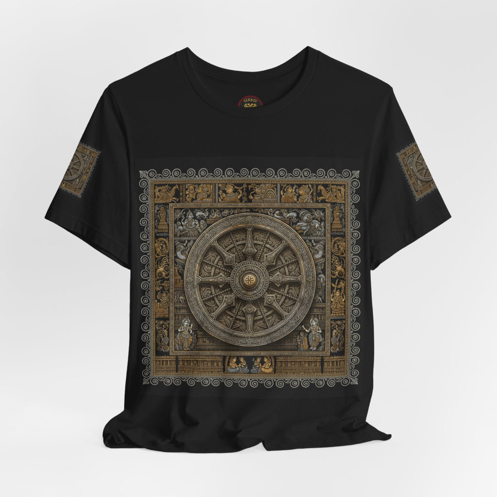 Konark Sun Temple & Pattachitra T‑Shirt — Sacred Wheel Temple Art Tee