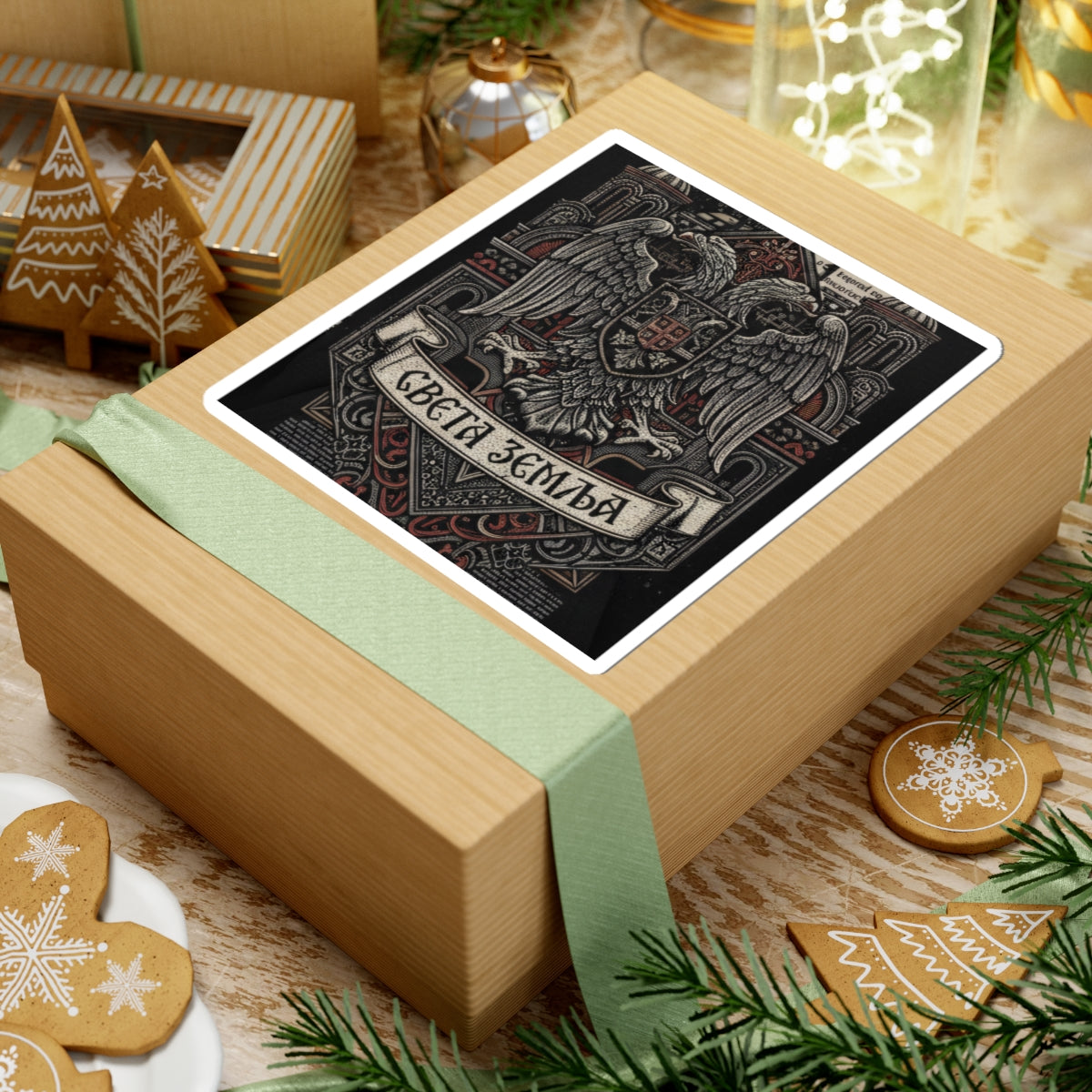 Cyrillic Double-Headed Eagle Kiss-Cut Sticker — "Света Земља" Vintage Slavic Crest Decal