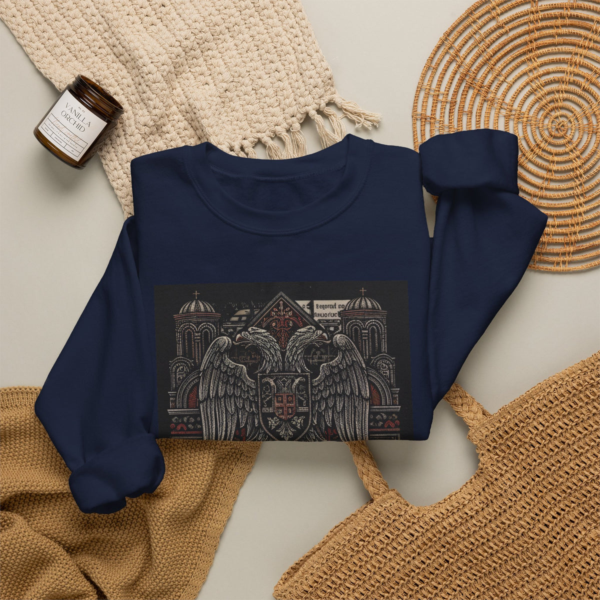 Crewneck Sweatshirt — Slavic Double-Headed Eagle Graphic (СВЕТА ЗЕМЛЯ)