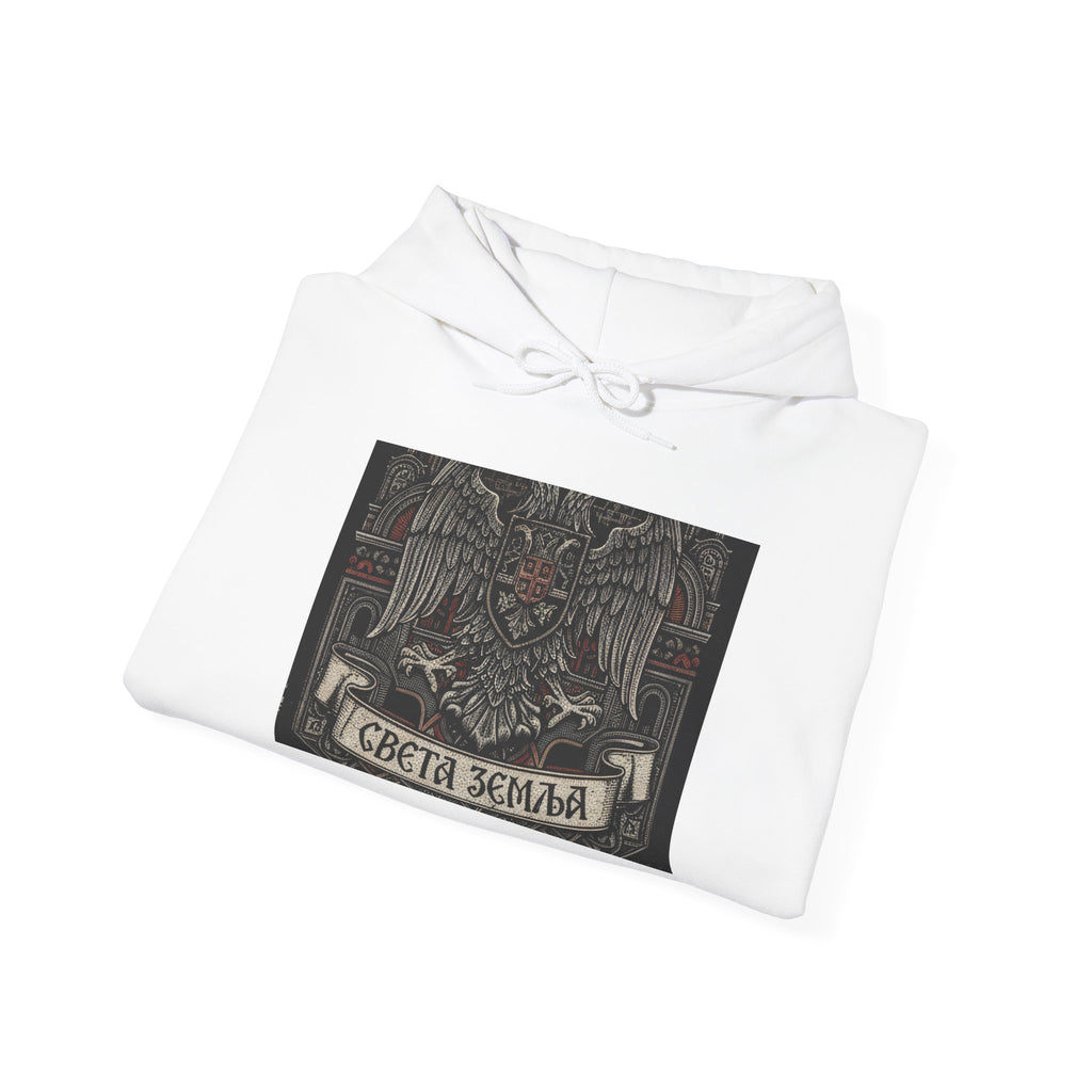 Eagle Crest Graphic Hoodie – "Света Земля" Vintage Slavic Emblem