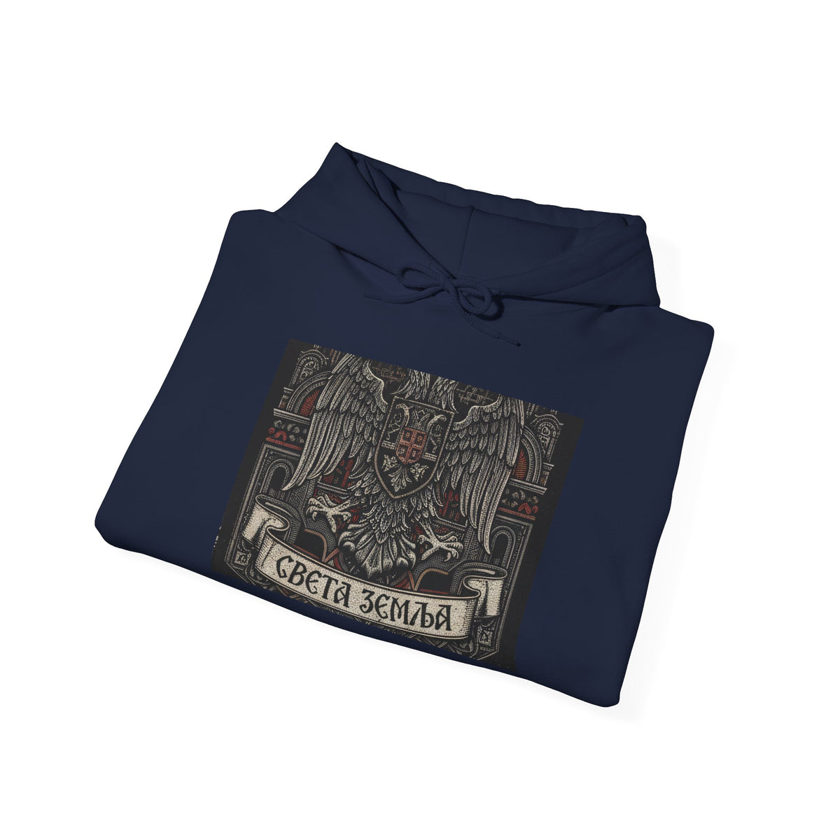 Eagle Crest Graphic Hoodie – "Света Земля" Vintage Slavic Emblem